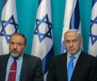 Lieberman and Netanyahu at press conference - Olivier Fitoussi