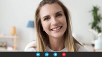 Screen view of happy woman speak on video call