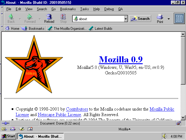 [Mozilla 0.9 screenshot]