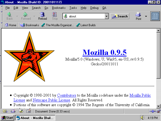 [Mozilla 0.9.5 screenshot]