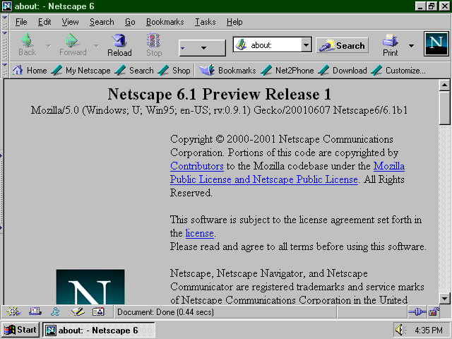[Netscape 6.1 Preview Release 1 screenshot]