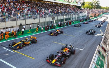 Max Verstappen and Lando Norris on the front of the grid for the sprint race at this year's Brazilian Grand Prix