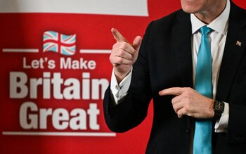 Richard Tice, leader of Reform UK, gestures during a new year speech in central London