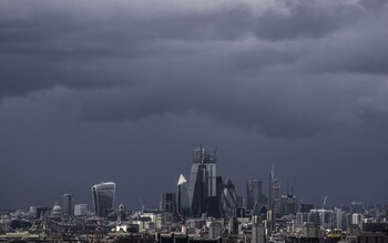 Storm clouds roll over the city of London